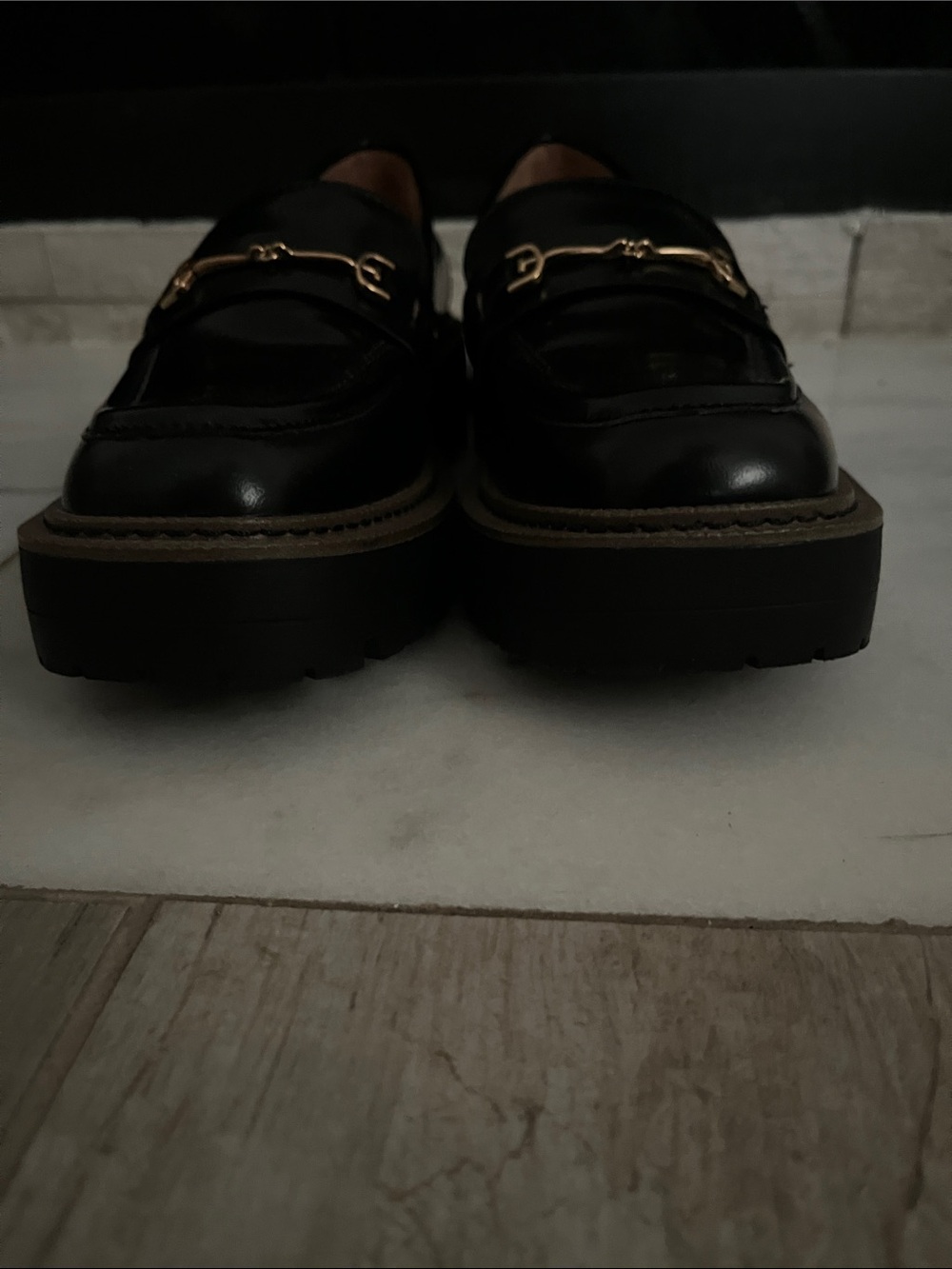 Sam Edelman Black Leather Bit Loafers with Gold Hardware women shoes - Picture 2 of 7